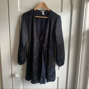 Black & Navy Crane Wrap Dress